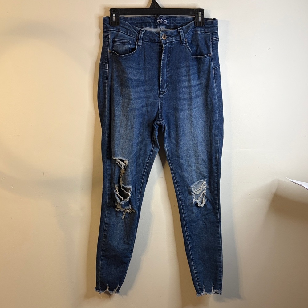 Women’s Wax Jean Ripped Dark Denim Size 13/31 EUC #402